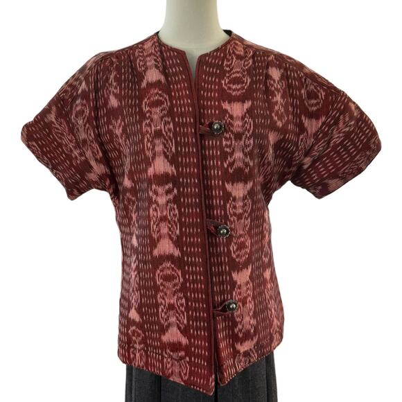 OOAK Quilted Patterened top jacket Short sleeves button front round neck medium - Picture 2 of 13